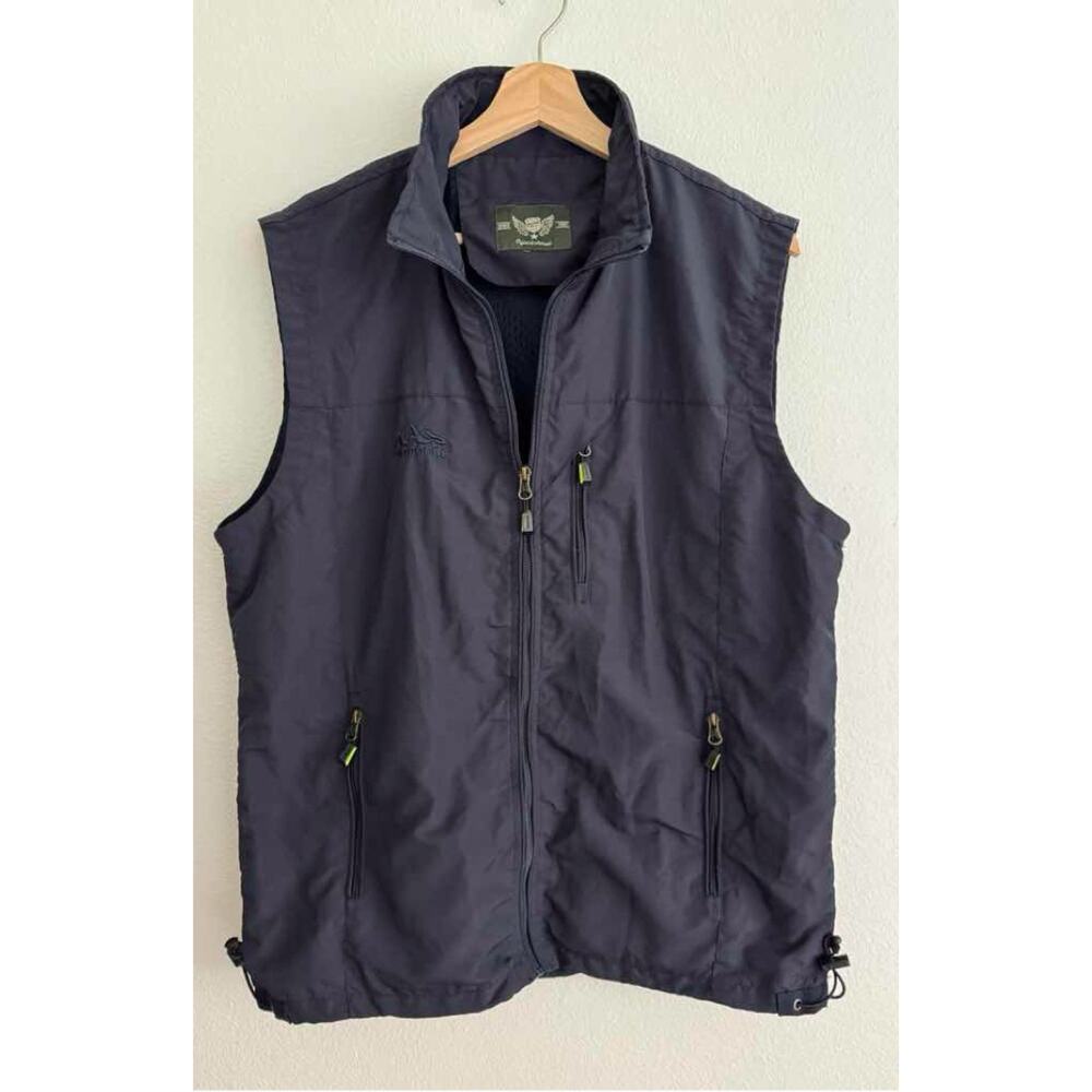 Men's Navy Blue Utility Vest Large Outdoor Travel Fishing Pockets Zip Up - Picture 1 of 9